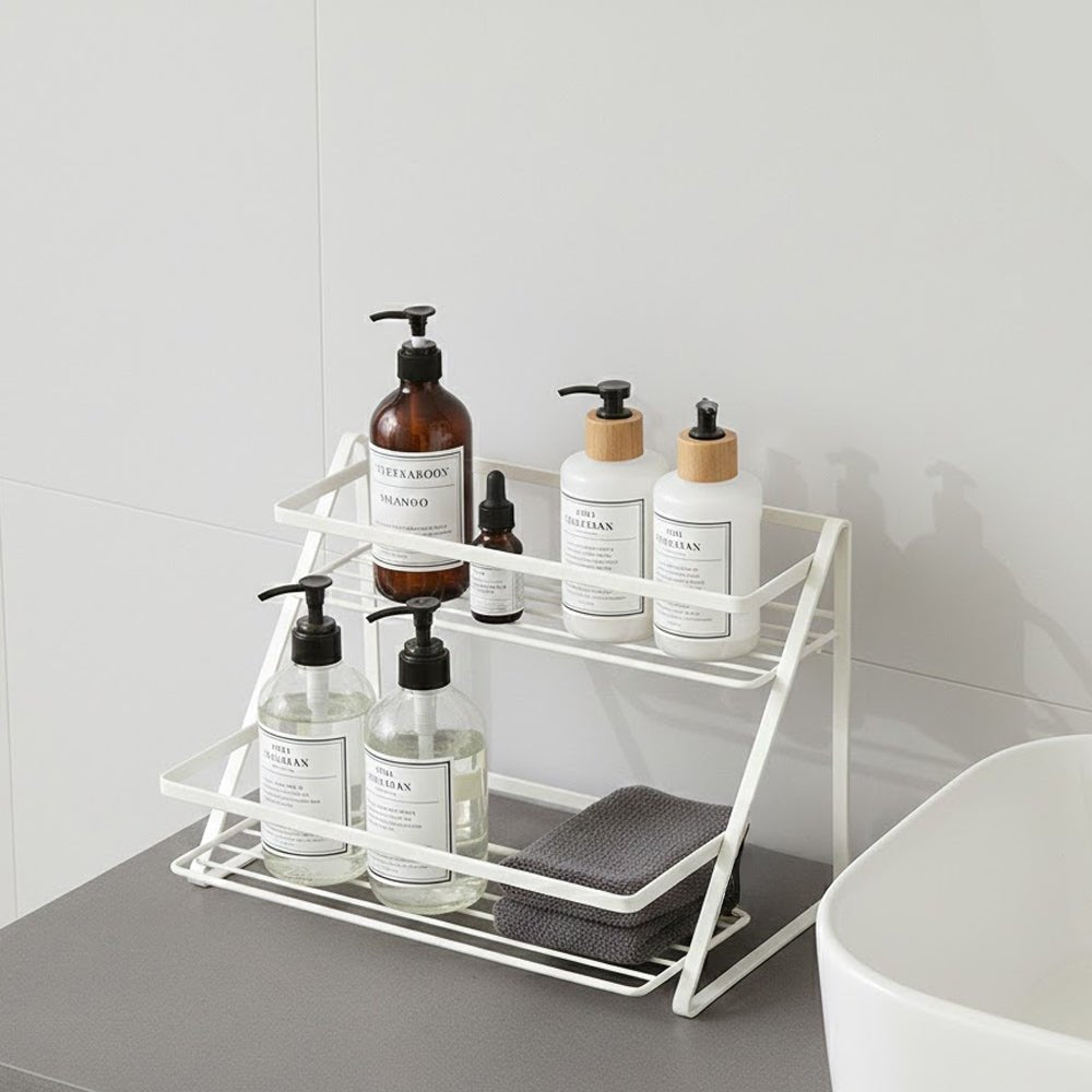 質感浴室收納架|階梯設計清爽好拿取・打造整潔檯面