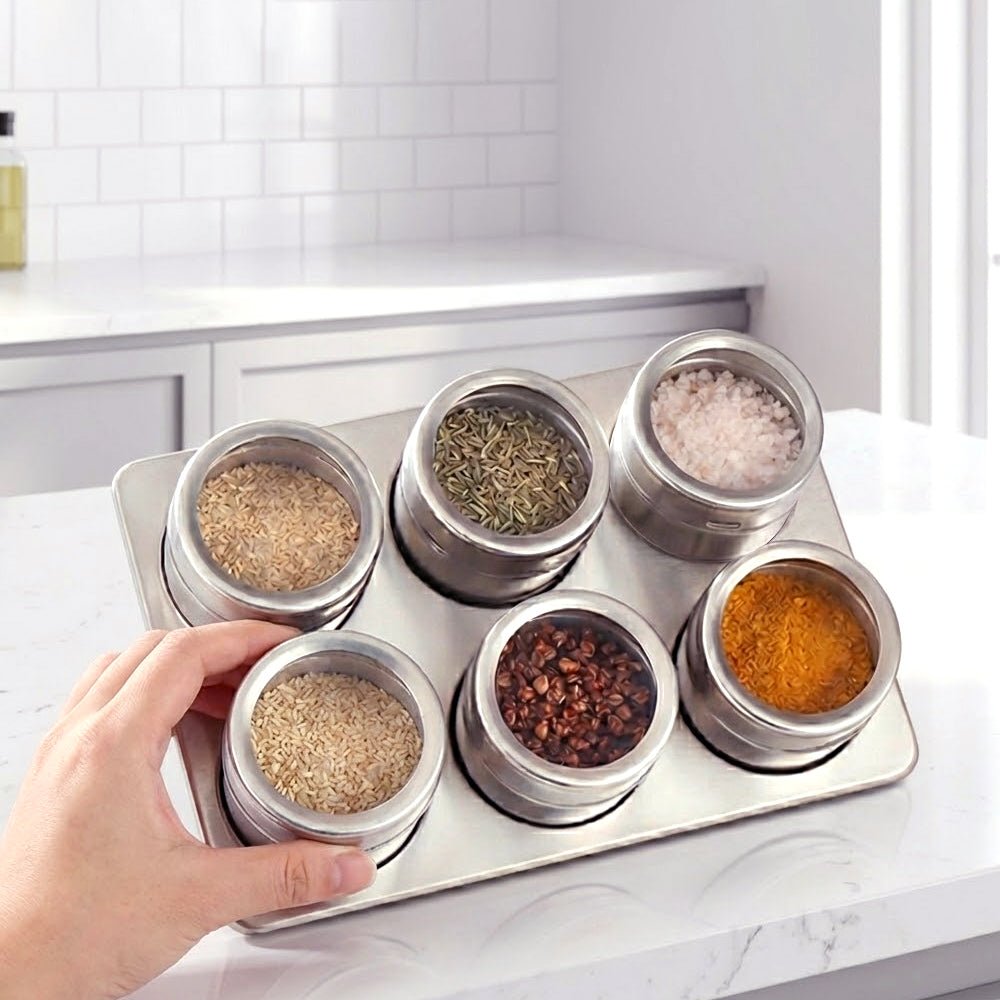 磁吸調味罐｜冰箱可吸附・旋轉孔蓋調味盒・304不鏽鋼罐組