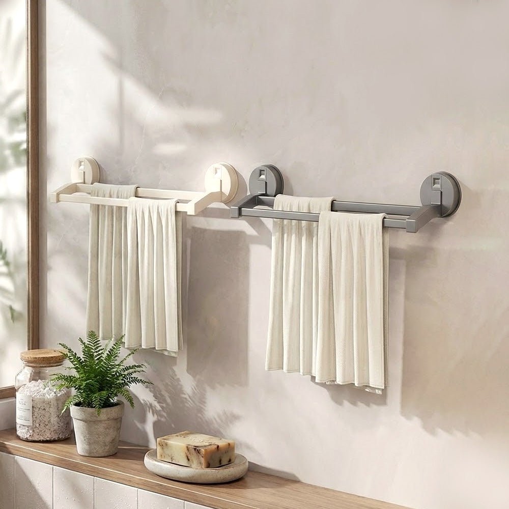吸盤雙桿毛巾架｜免鑽牆安裝・浴室乾爽不悶