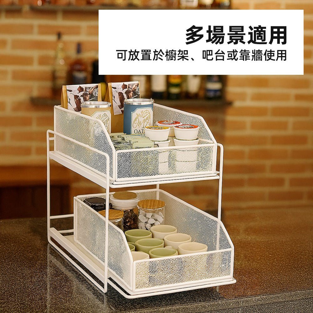 抽屜式廚房置物架｜雙層滑軌好拿取