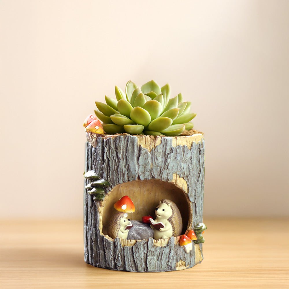 刺蝟造型多肉植物盆栽｜療癒桌面小植栽・手工森林風綠意點綴
