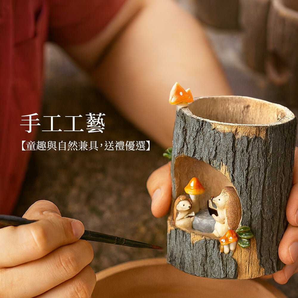 刺蝟造型多肉植物盆栽｜療癒桌面小植栽・手工森林風綠意點綴