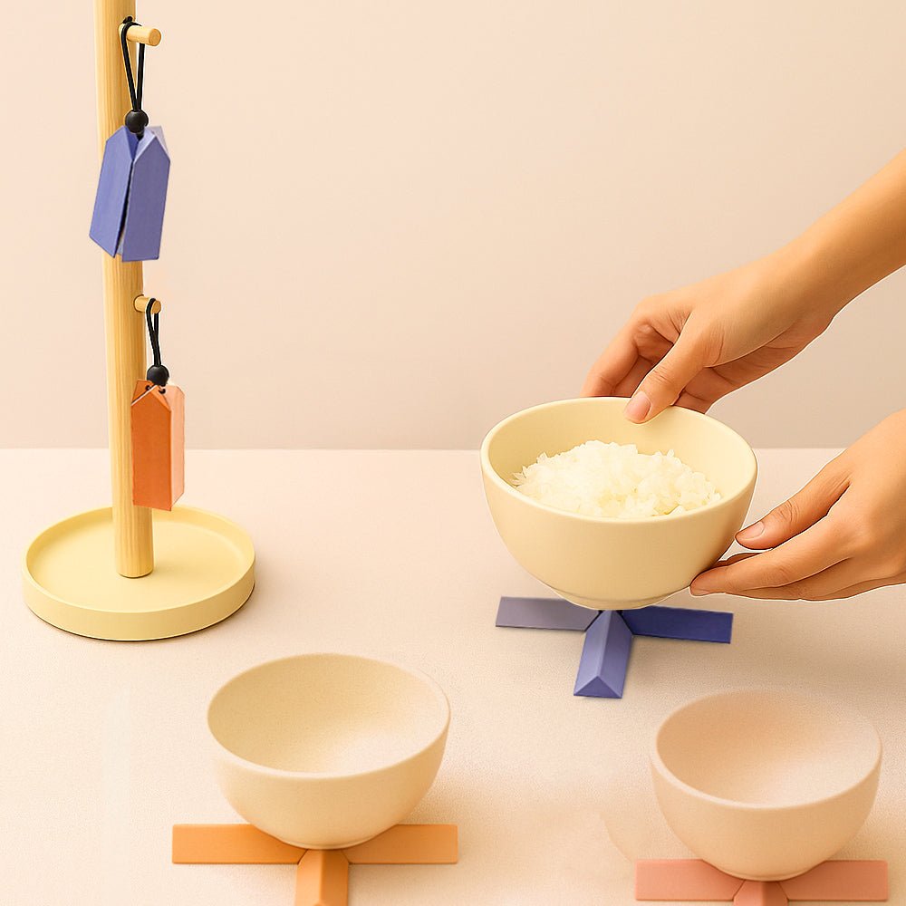 莫蘭迪矽膠隔熱墊 碗墊4色組｜柔軟防燙・可折疊收納・掛繩設計・多用途矽膠墊