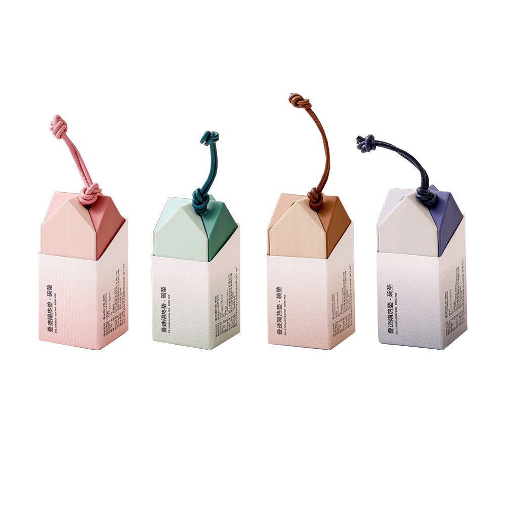 莫蘭迪矽膠隔熱墊 碗墊4色組｜柔軟防燙・可折疊收納・掛繩設計・多用途矽膠墊