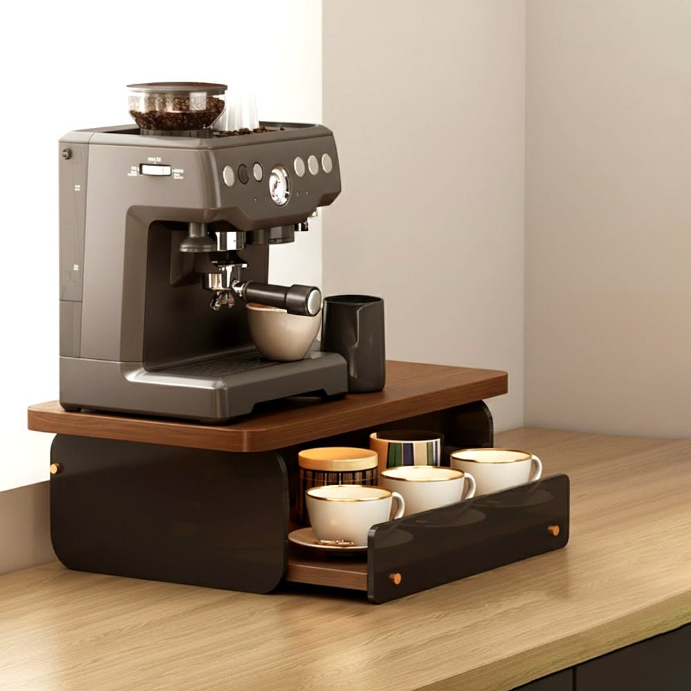 木紋桌上收納盒｜抽屜滑軌設計・咖啡角落更整齊有序