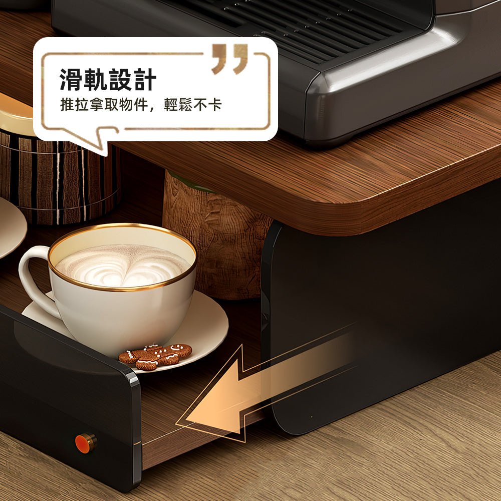 木紋桌上收納盒｜抽屜滑軌設計・咖啡角落更整齊有序