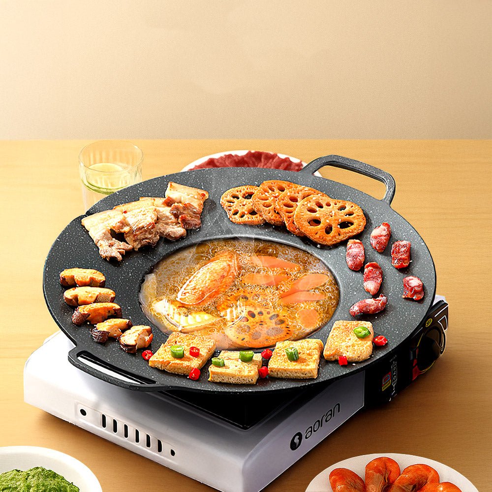 麥飯石不沾分區烤盤｜一鍋雙享設計・油炸保溫都方便