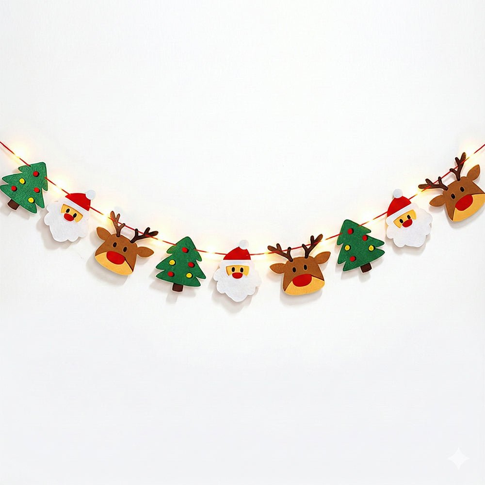 聖誕節佈置三角旗帶燈串｜厚實不織布材質・自由搭配・點亮節慶氛圍