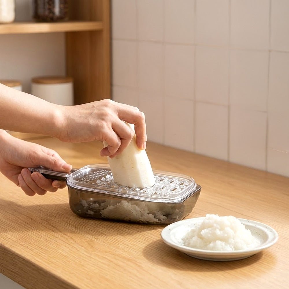 帶盒瀝水磨泥器｜備料不飛濺・料理檯面更乾淨