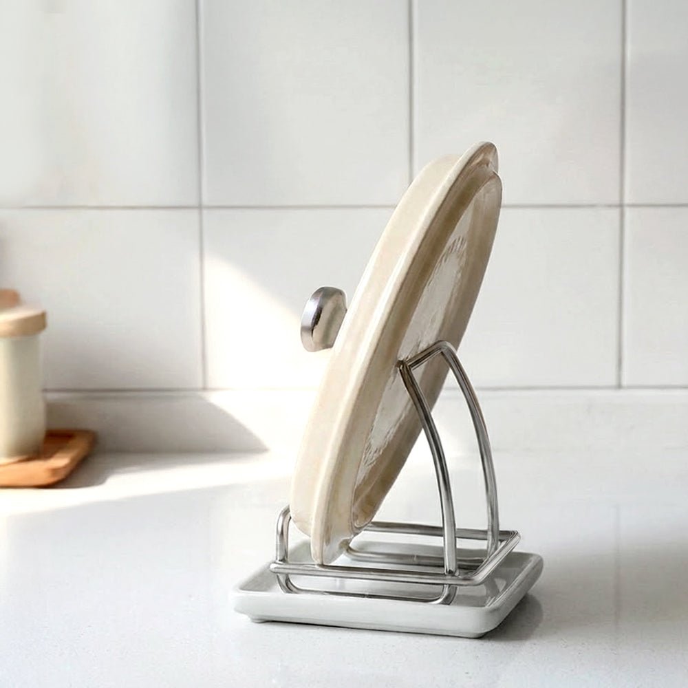 陶瓷鍋蓋架｜料理中隨手放好鍋蓋・檯面不再濕一圈