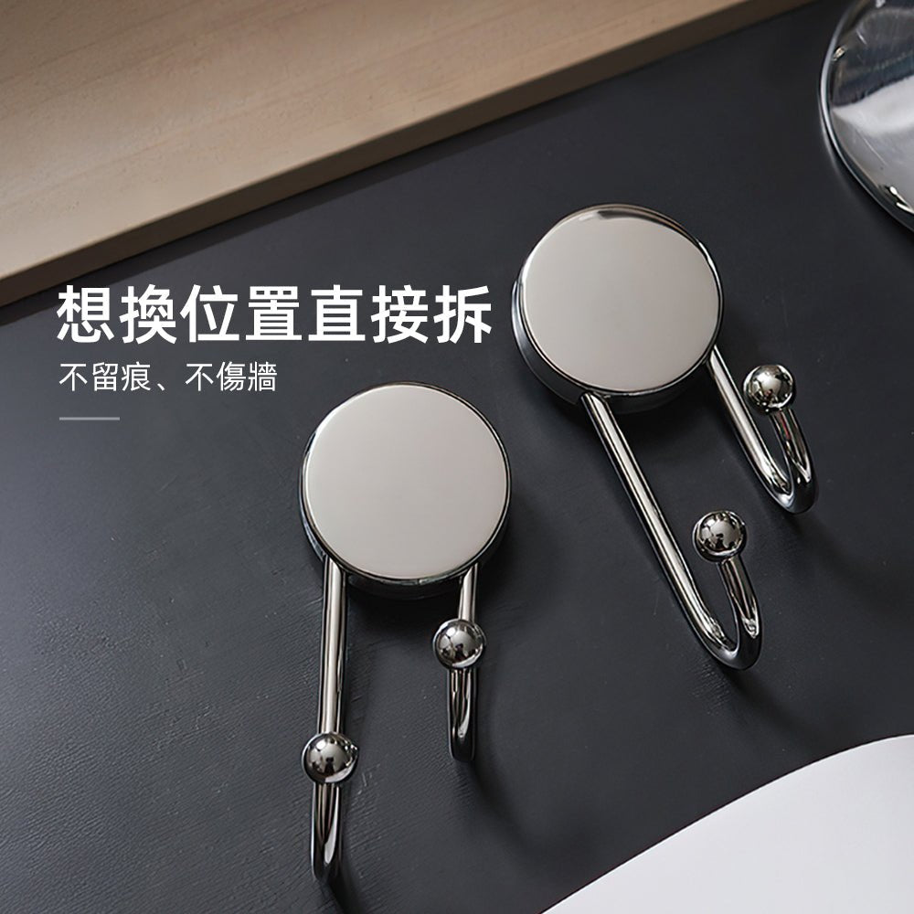 質感不鏽鋼吸盤掛鉤｜一壓上牆不傷牆・圓潤雙球不勾傷衣物