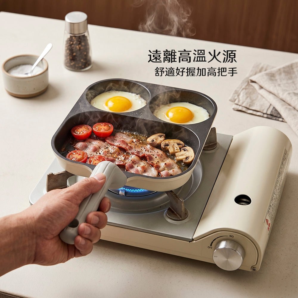 分格鈦陶瓷煎蛋鍋｜一鍋同時煎蛋煎肉，早餐不用等