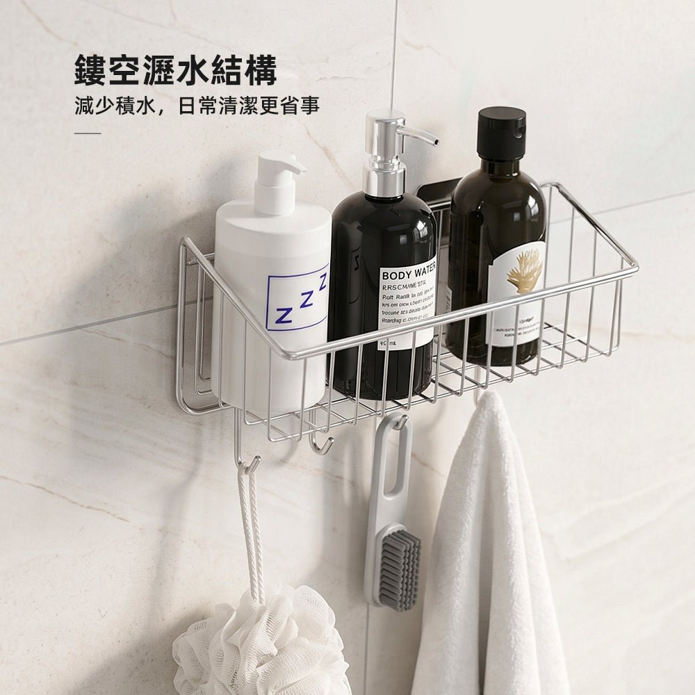 304不鏽鋼掛籃置物架｜免鑽孔浴室收納・瓶罐毛巾一次歸位