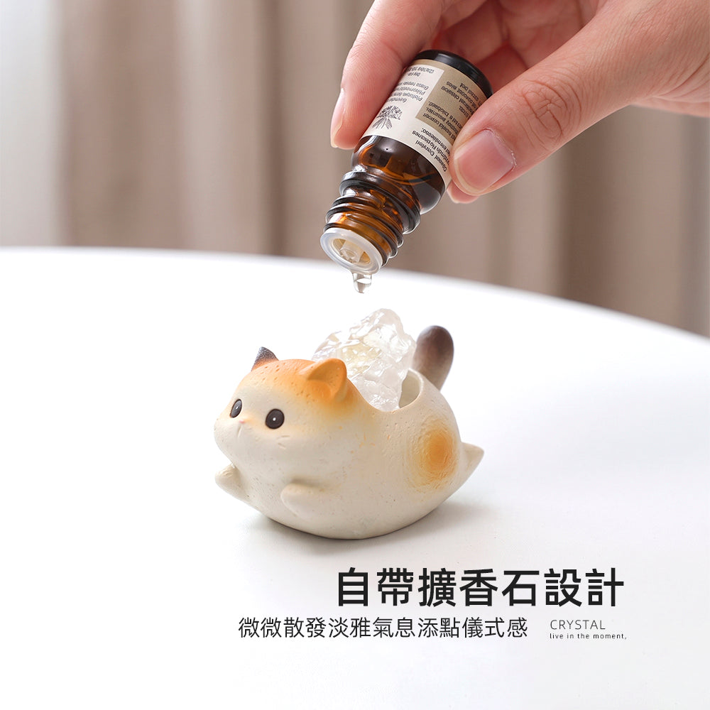 貓咪水晶擺件｜背窩一塊原礦・桌角多份療癒感