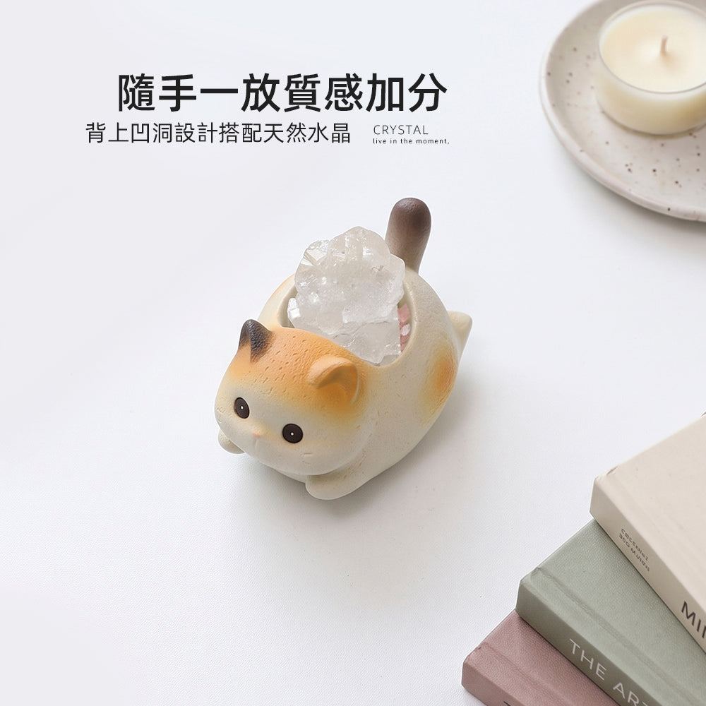 貓咪水晶擺件｜背窩一塊原礦・桌角多份療癒感