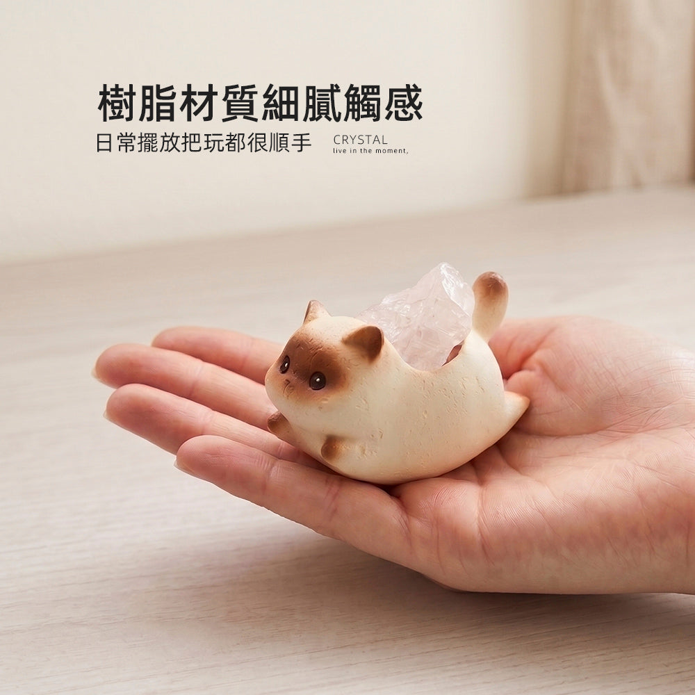 貓咪水晶擺件｜背窩一塊原礦・桌角多份療癒感