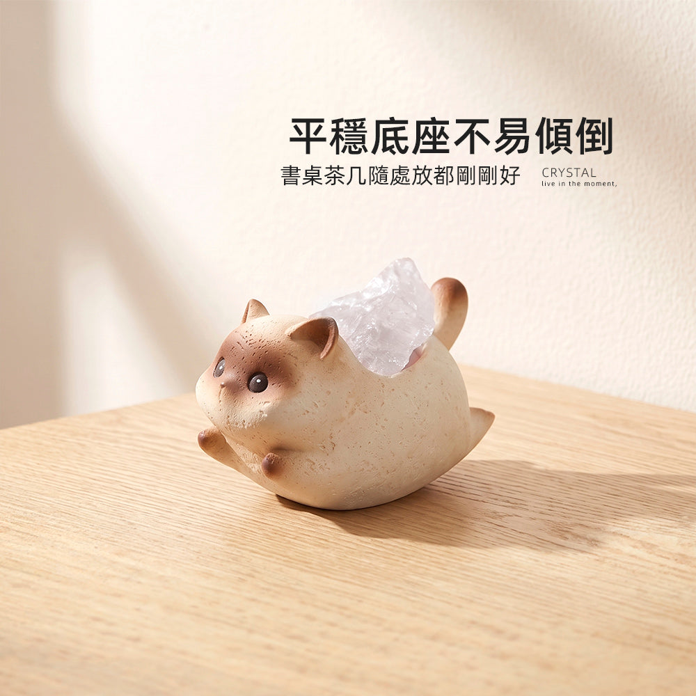 貓咪水晶擺件｜背窩一塊原礦・桌角多份療癒感