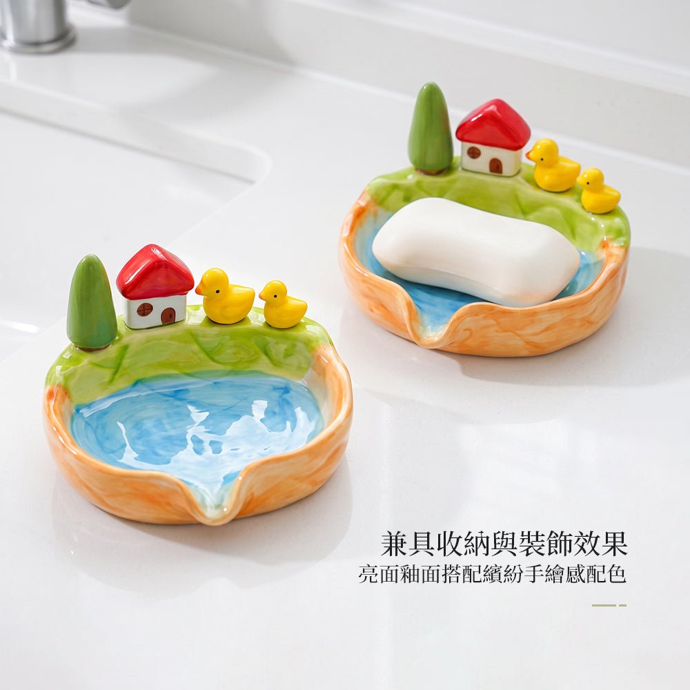 田園小屋陶瓷皂盒｜浴室一角變身療癒小風景・導流不積水