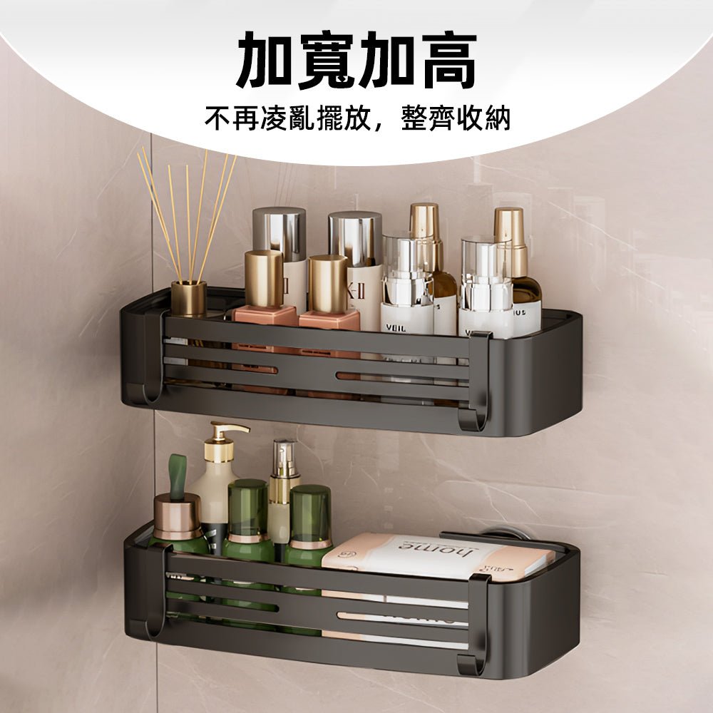 太空鋁吸盤浴室架｜免釘免鑽秒貼牆．收納洗沐不再東倒西歪