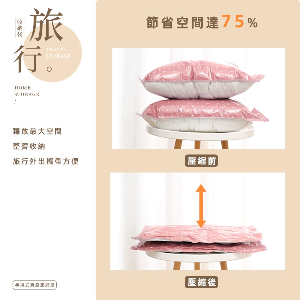 旅行手捲壓縮袋 2入組｜免抽氣真空收納・快速節省行李空間