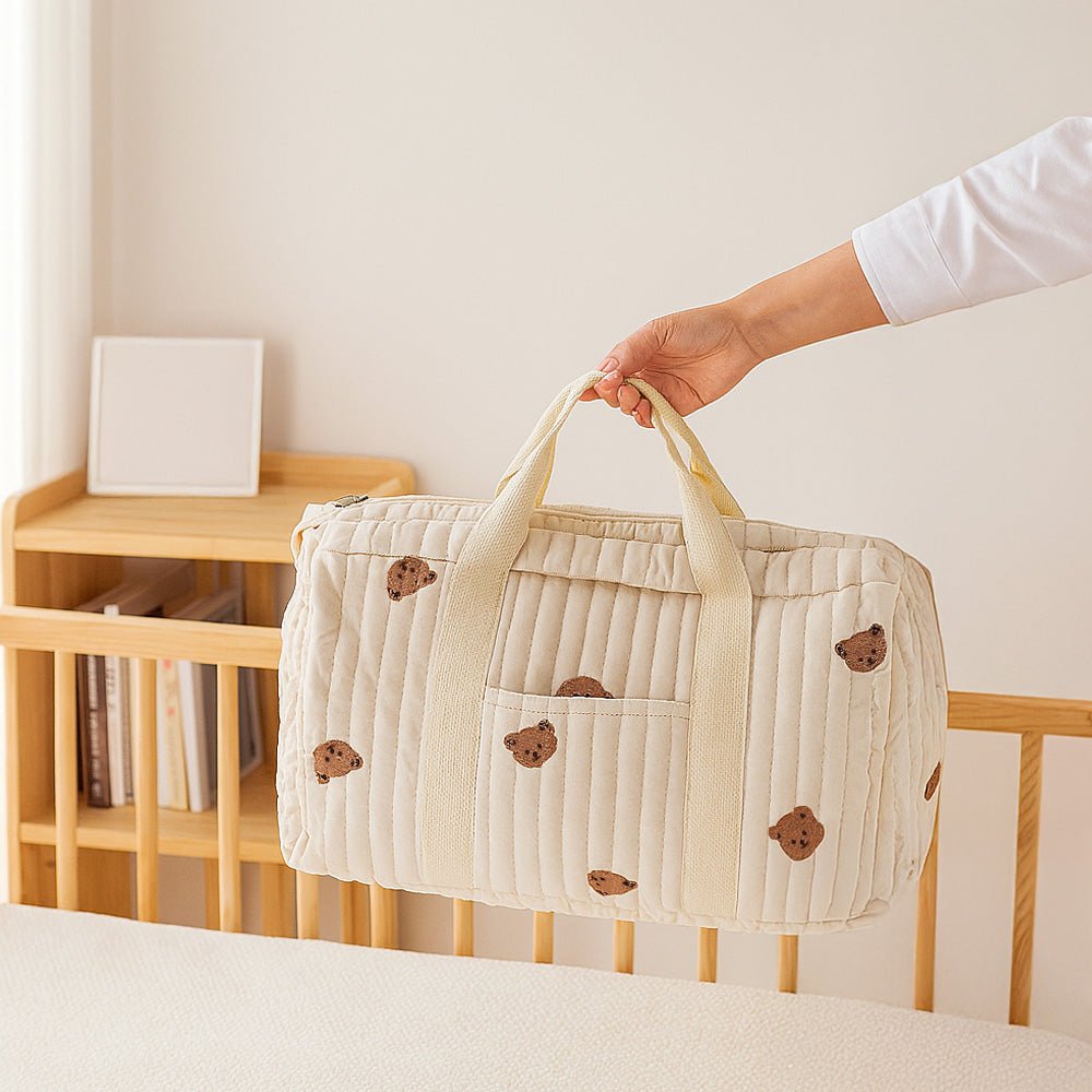 純棉刺繡媽媽包｜柔軟收納大空間・手提斜背都好看