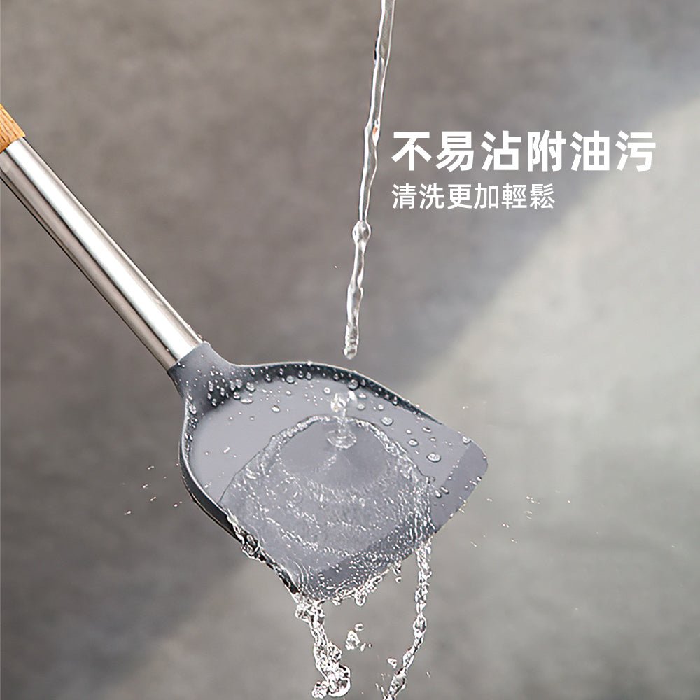 木柄矽膠鍋鏟｜不傷鍋具安心料理・廚房新手也能輕鬆駕馭