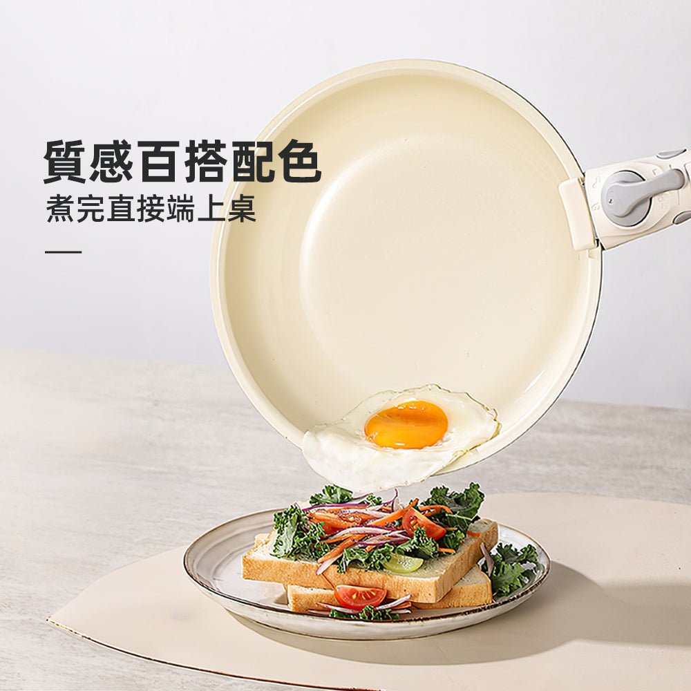 陶瓷不沾鍋具組｜可拆卸手柄設計・廚房收納更省空間