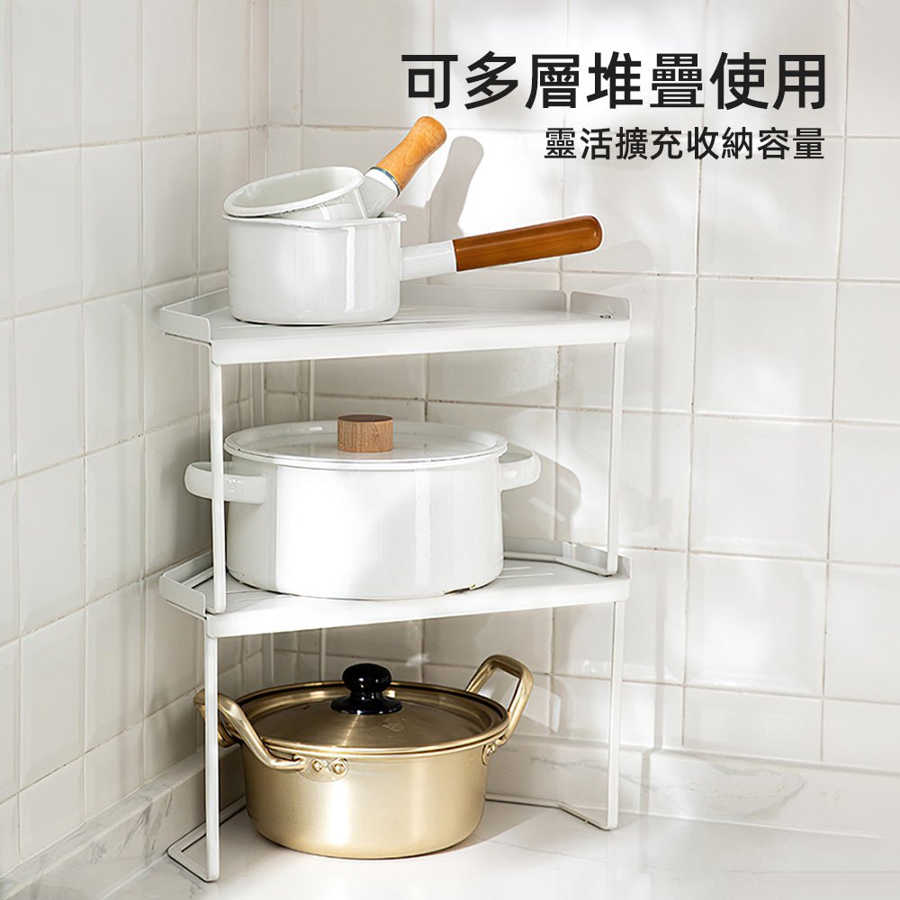 廚房三角置物架｜善用角落空間・整齊收納瓶罐鍋具