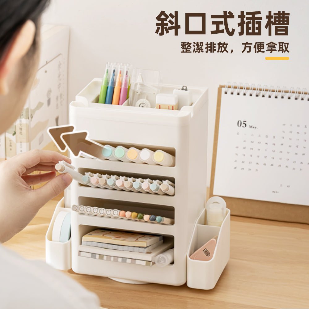 旋轉式自律打卡筆筒｜桌面收納兼顧計畫管理・滑動打卡養成好習慣