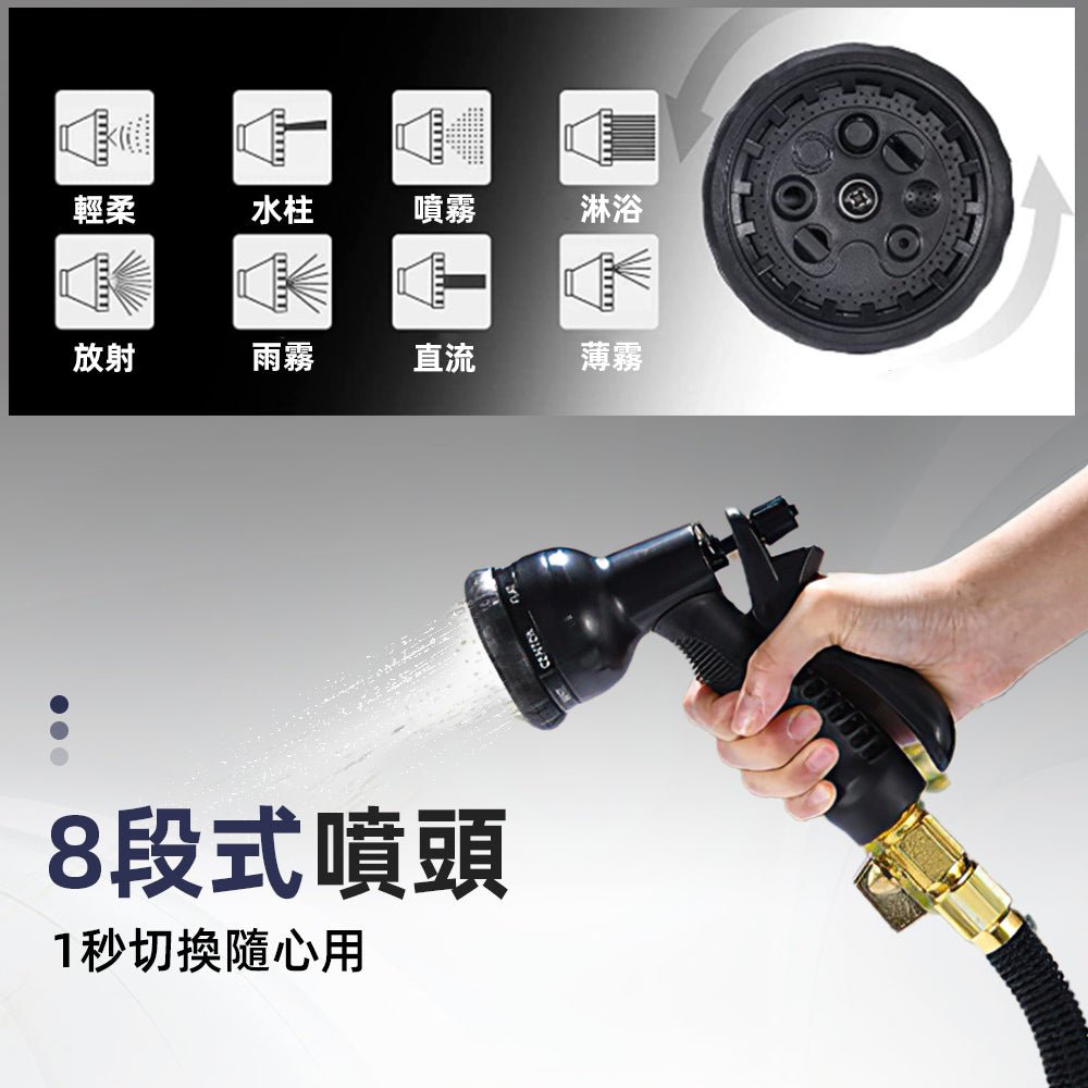 3750D高壓防爆伸縮水管組｜三倍伸縮不打結・八段水花洗車澆花神器