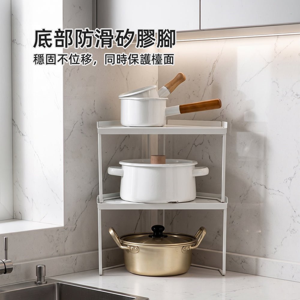 廚房三角置物架｜善用角落空間・整齊收納瓶罐鍋具
